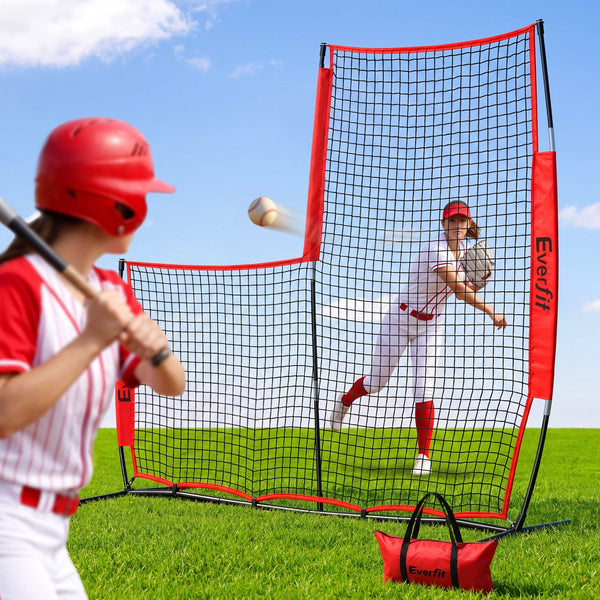 Everfit Baseball Pitching Net L Screen Softball Practice Portable Black Awezingly
