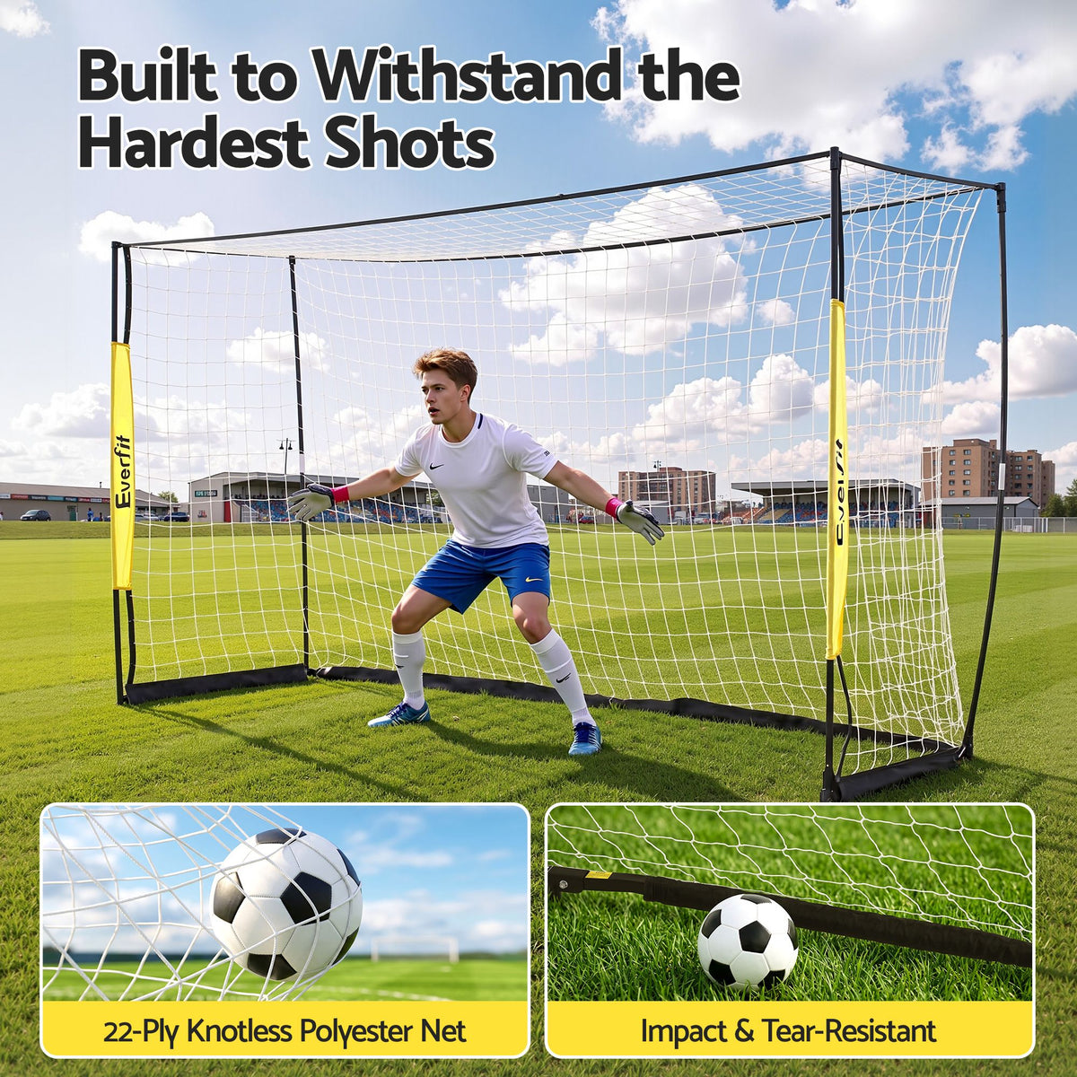 Everfit Portable Soccer Goal Net Fibreglass Polyester 12x6ft Awezingly