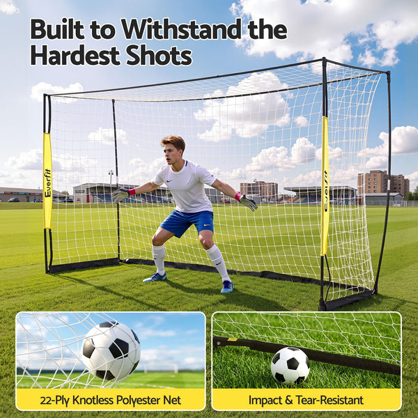 Everfit Portable Soccer Goal Net Fibreglass Polyester 12x6ft Awezingly