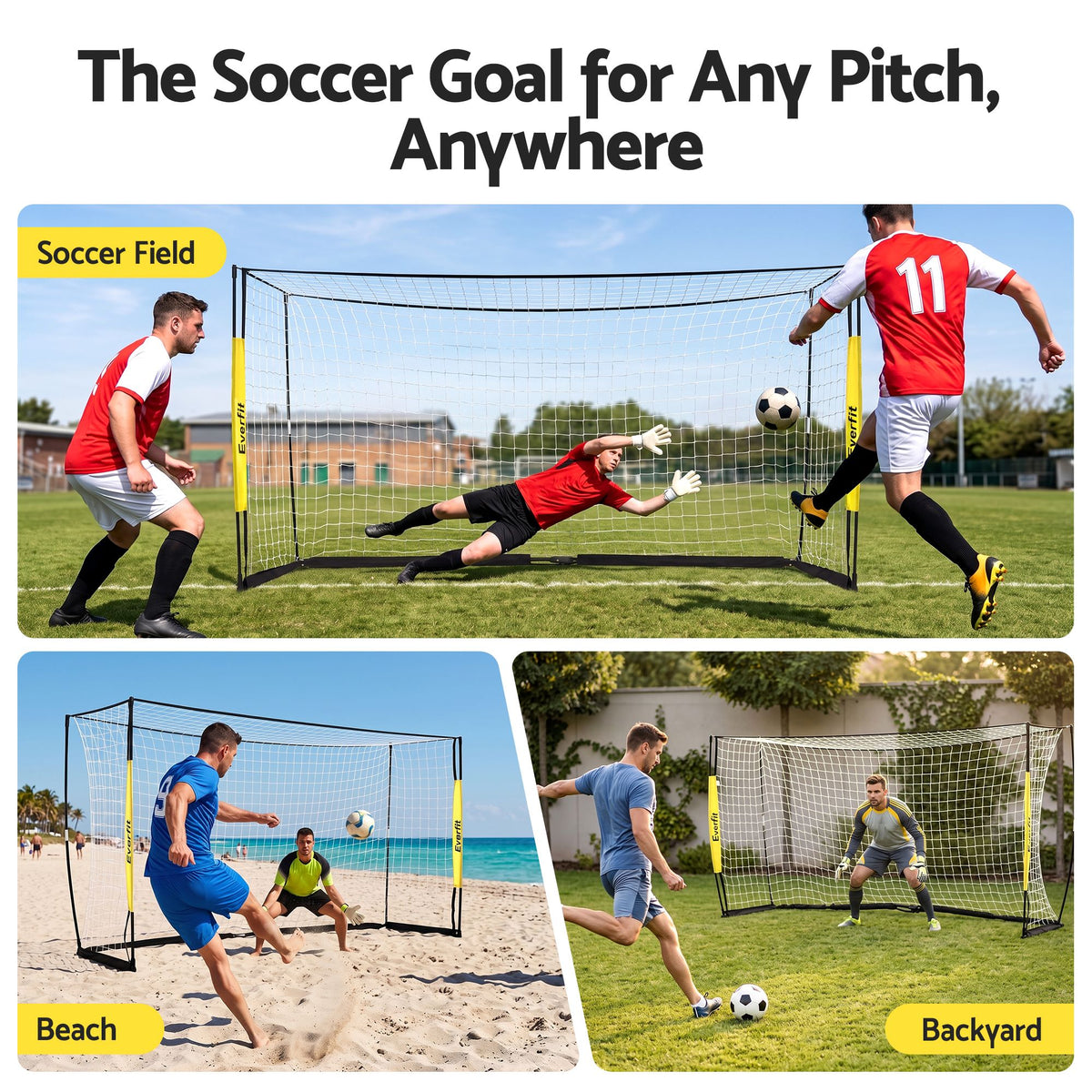 Everfit Portable Soccer Goal Net Fibreglass Polyester 12x6ft Awezingly
