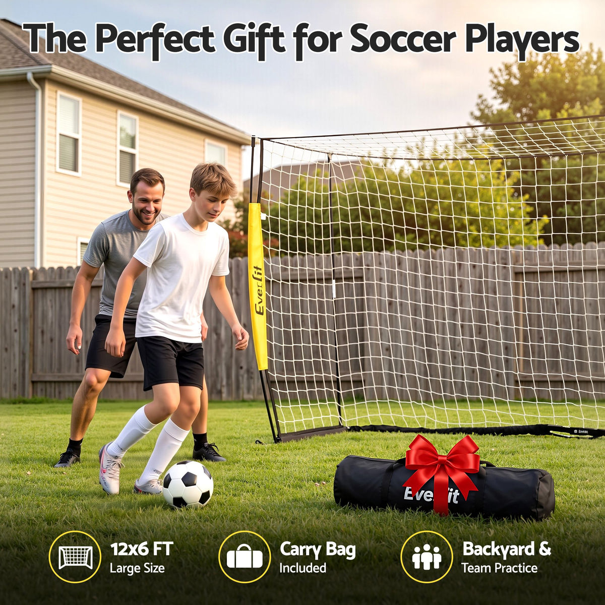 Everfit Portable Soccer Goal Net Fibreglass Polyester 12x6ft Awezingly