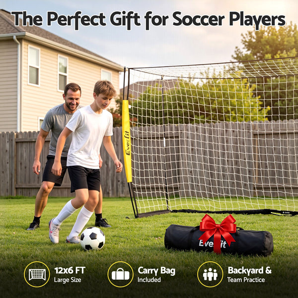 Everfit Portable Soccer Goal Net Fibreglass Polyester 12x6ft Awezingly
