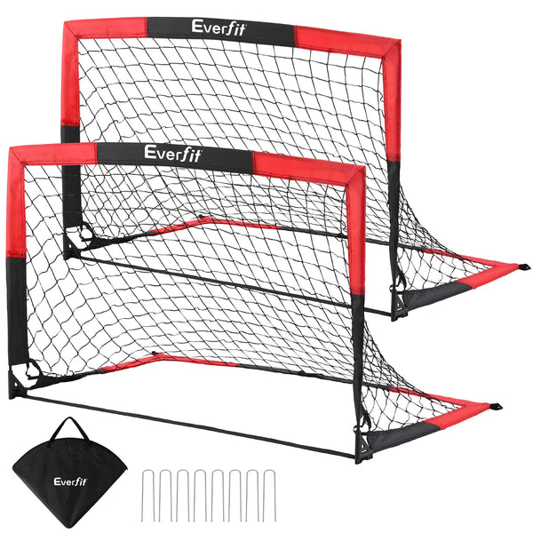 Everfit Pop Up Soccer Goal Nets Heavy Duty Portable Kids Training Set 2 Pcs Red Awezingly