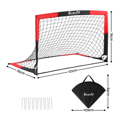 Everfit Pop Up Soccer Goal Nets Heavy Duty Portable Kids Training Set 2 Pcs Red