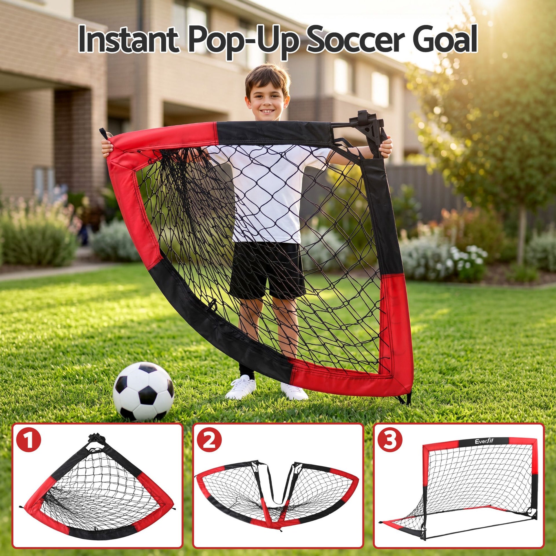 Everfit Pop Up Soccer Goal Nets Heavy Duty Portable Kids Training Set 2 Pcs Red Awezingly