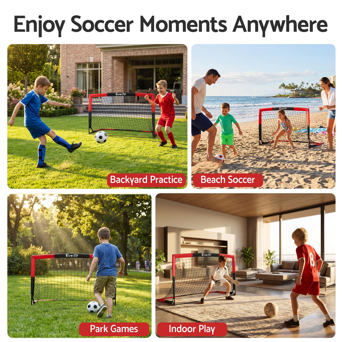 Everfit Pop Up Soccer Goal Nets Heavy Duty Portable Kids Training Set 2 Pcs Red Awezingly