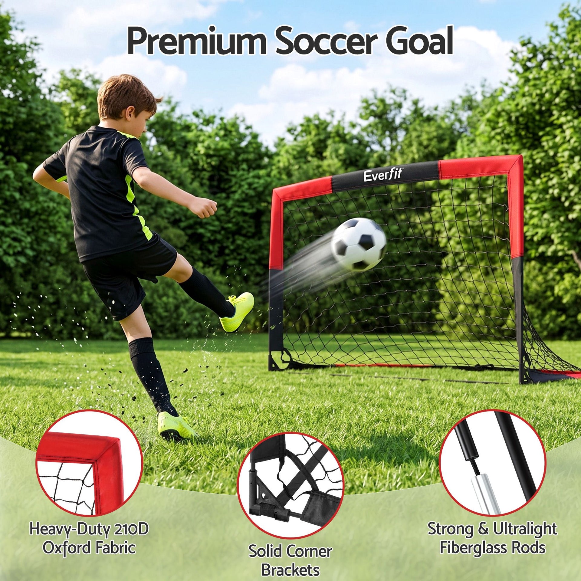 Everfit Pop Up Soccer Goal Nets Heavy Duty Portable Kids Training Set 2 Pcs Red Awezingly