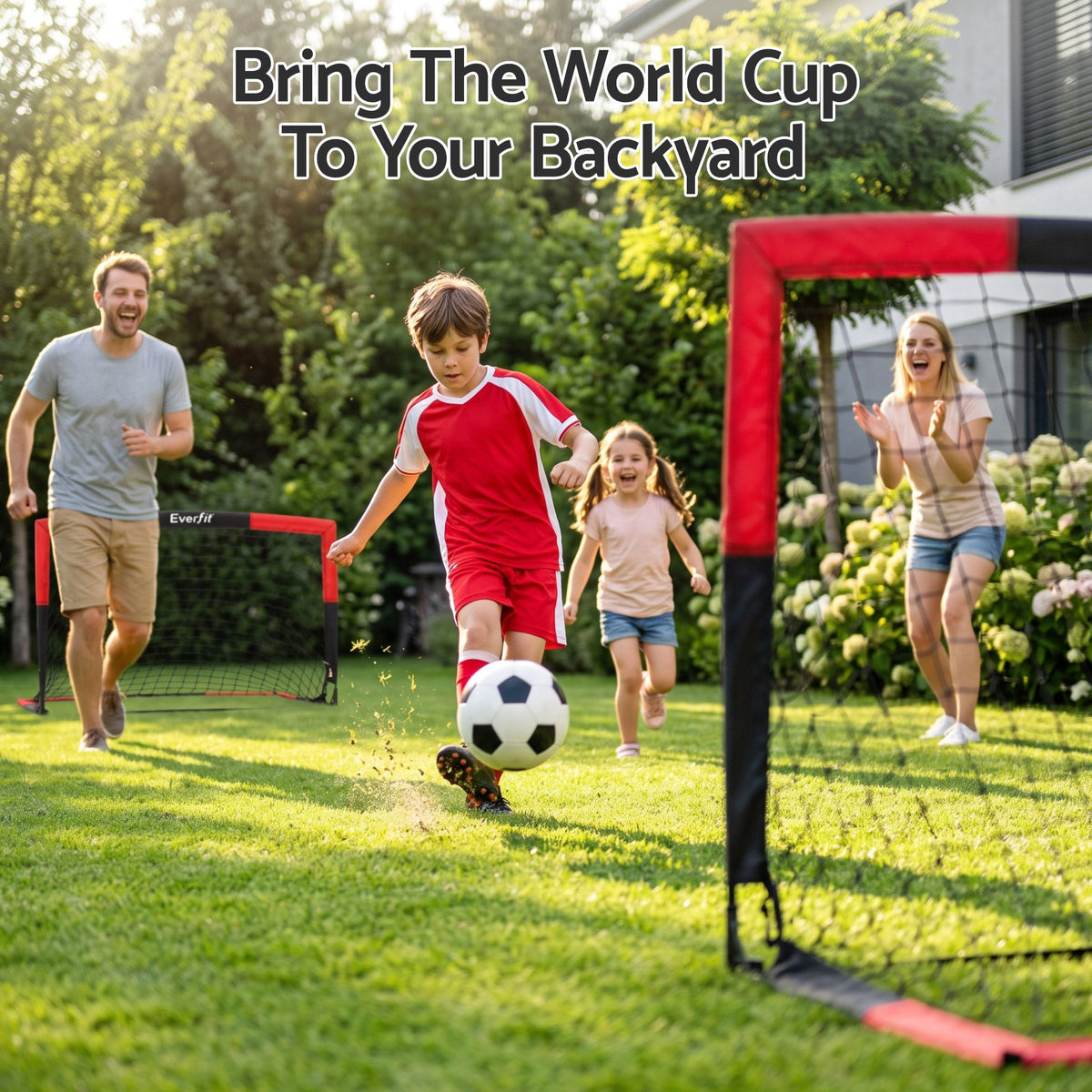 Everfit Pop Up Soccer Goal Nets Heavy Duty Portable Kids Training Set 2 Pcs Red Awezingly