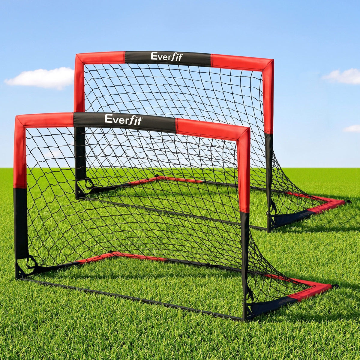 Everfit Pop Up Soccer Goal Nets Heavy Duty Portable Kids Training Set 2 Pcs Red Awezingly