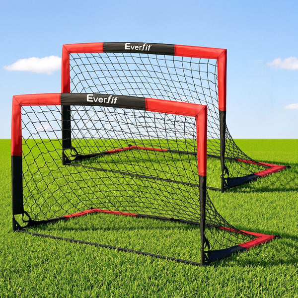 Everfit Pop Up Soccer Goal Nets Heavy Duty Portable Kids Training Set 2 Pcs Red Awezingly