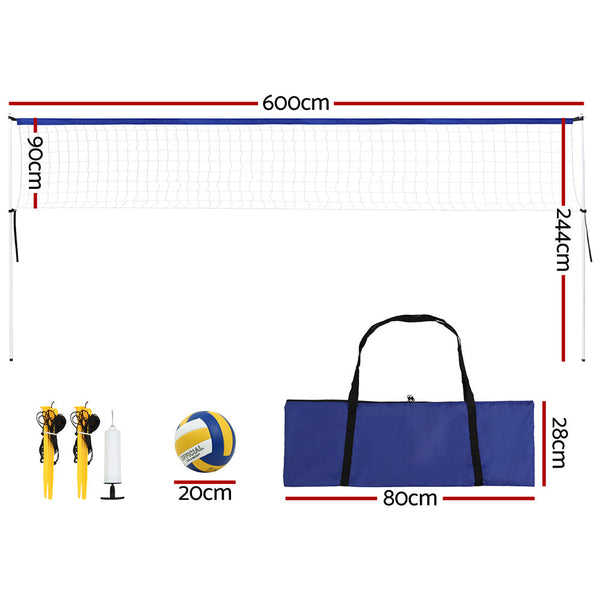 Everfit 6M Portable Volleyball Net Set Adjustable Height Multi-Sport Net with Ball and Bag Awezingly