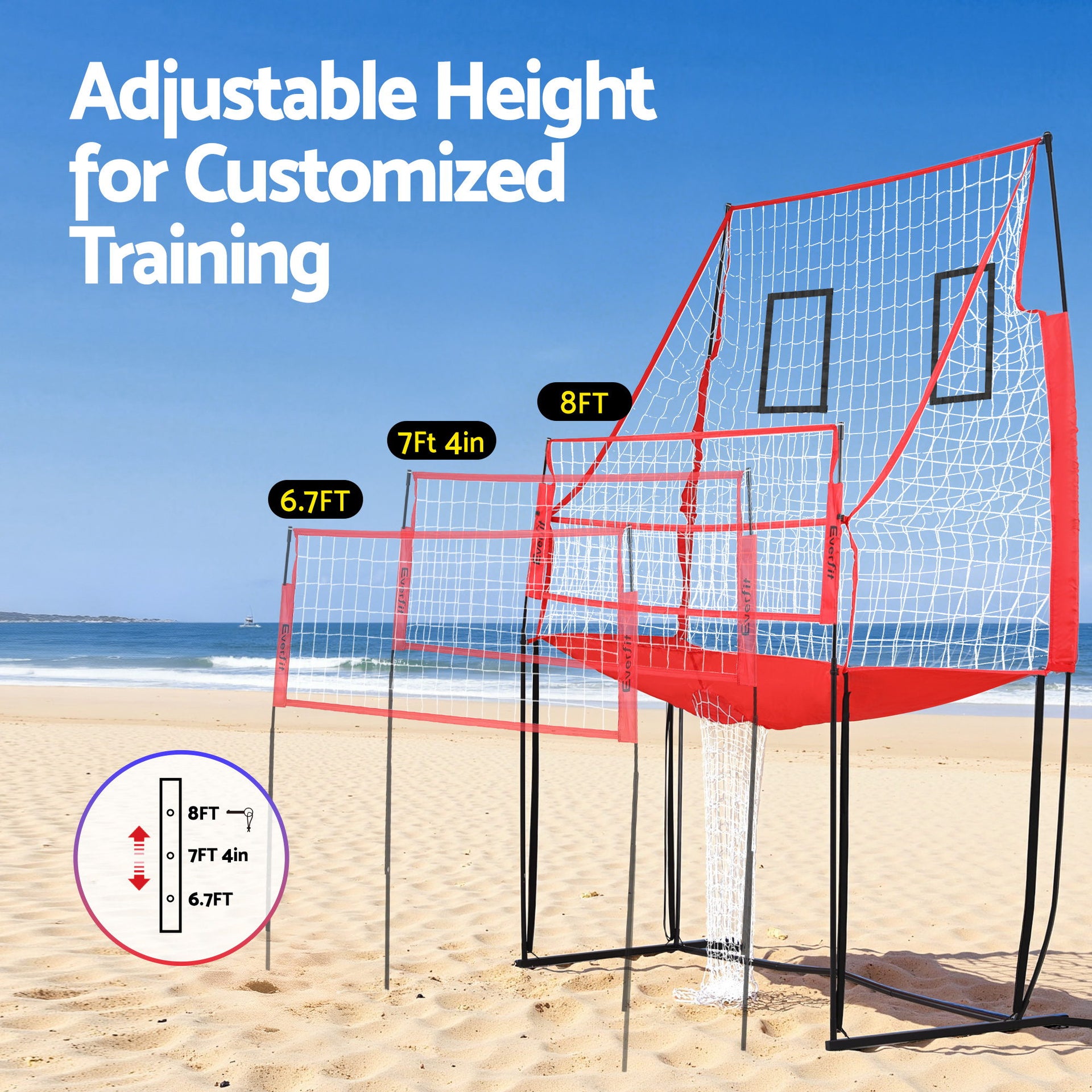 Everfit 8ft Volleyball Net Training Equipment Adjustable Height Portable with Ball and Bag Everfit