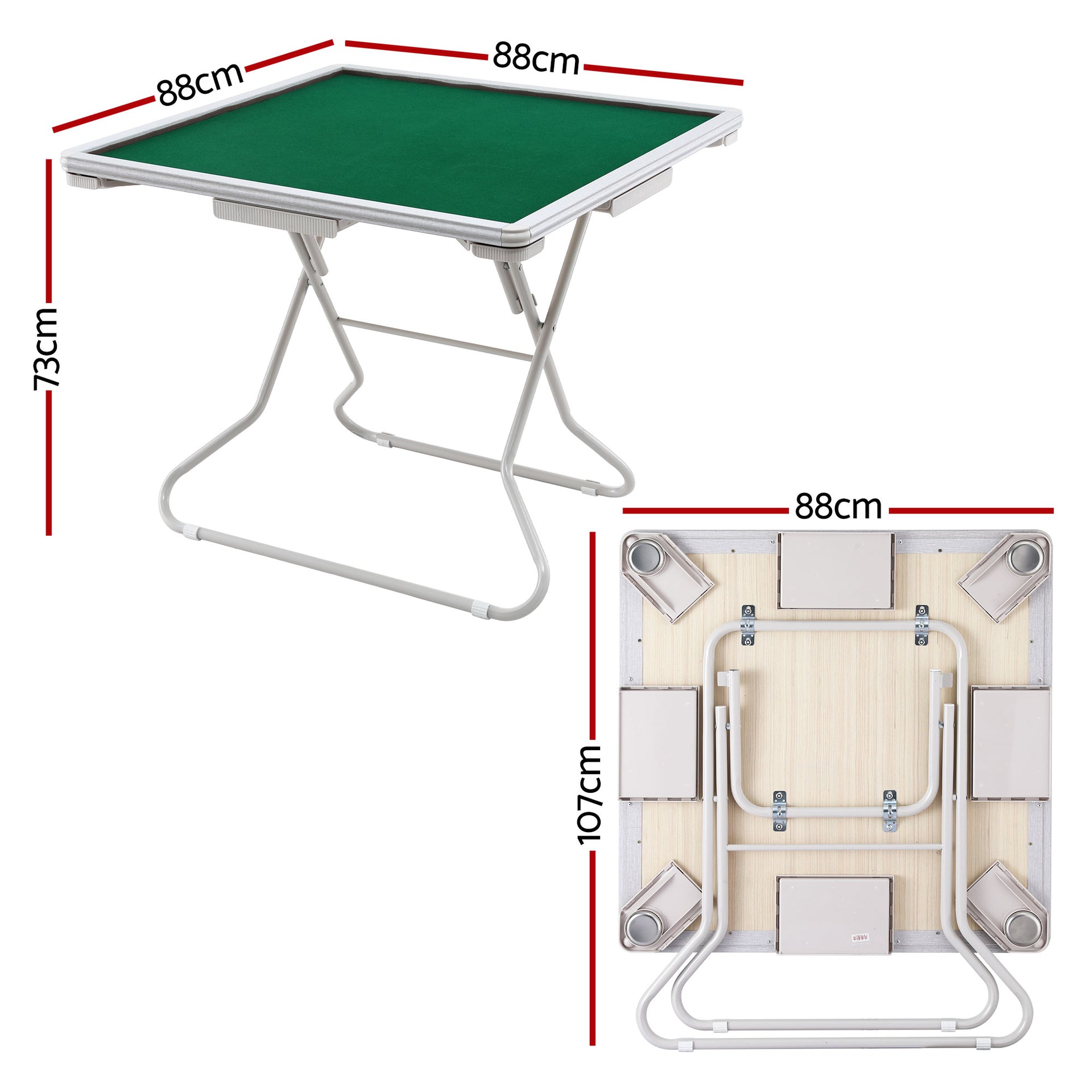 Folding Mahjong Table for Home with 4 Drawers and Cup Holders Green Unique