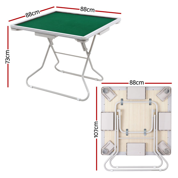 Folding Mahjong Table for Home with 4 Drawers and Cup Holders Green Unique