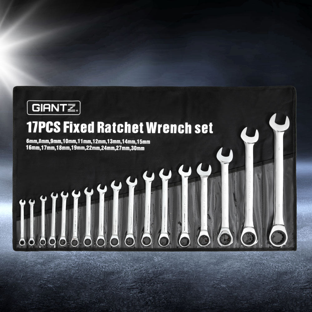 Giantz 17pcs Ratchet Spanner Set Metric 6MM-30MM Giantz