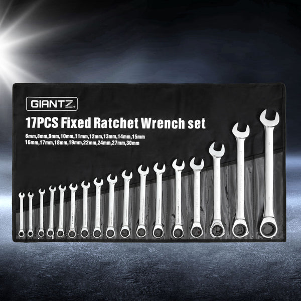 Giantz 17pcs Ratchet Spanner Set Metric 6MM-30MM Giantz