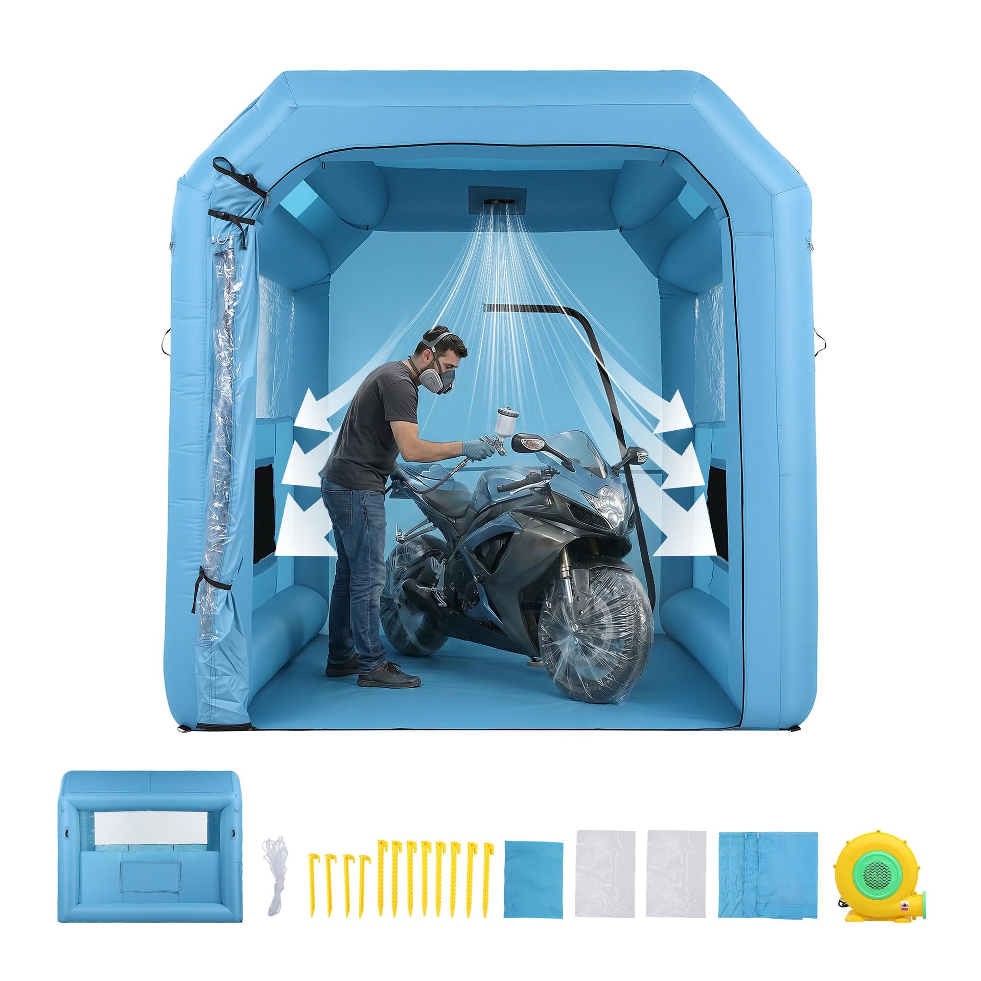 Giantz Inflatable Paint Booth 2.5X2.5X3M Inflatable Spray Booth with 550W Powerful Blower and Air Filter System, Round Roof with Light Hook, for Painting Bicycle, Motorcycle, Furniture Refinishing DIY Awezingly
