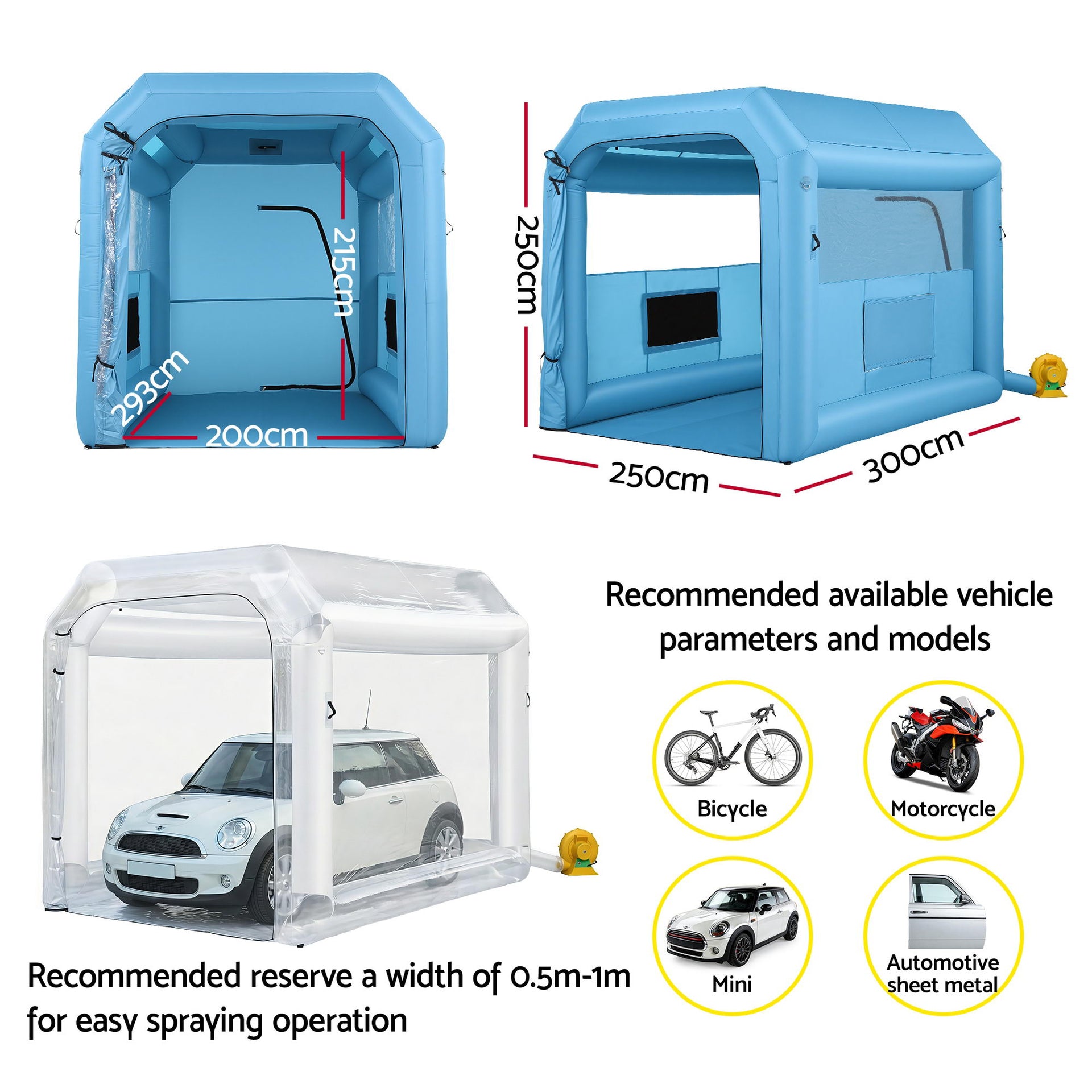 Giantz Inflatable Paint Booth 2.5X2.5X3M Inflatable Spray Booth with 550W Powerful Blower and Air Filter System, Round Roof with Light Hook, for Painting Bicycle, Motorcycle, Furniture Refinishing DIY Awezingly