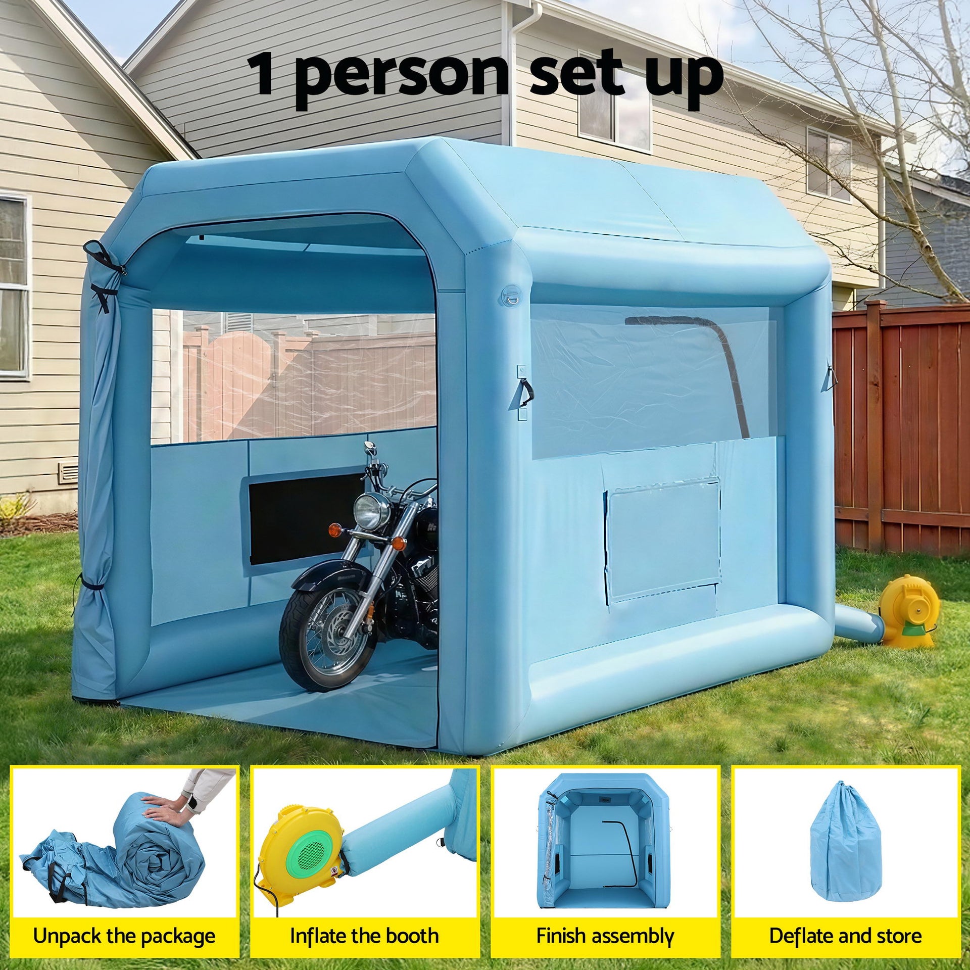 Giantz Inflatable Paint Booth 2.5X2.5X3M Inflatable Spray Booth with 550W Powerful Blower and Air Filter System, Round Roof with Light Hook, for Painting Bicycle, Motorcycle, Furniture Refinishing DIY Awezingly
