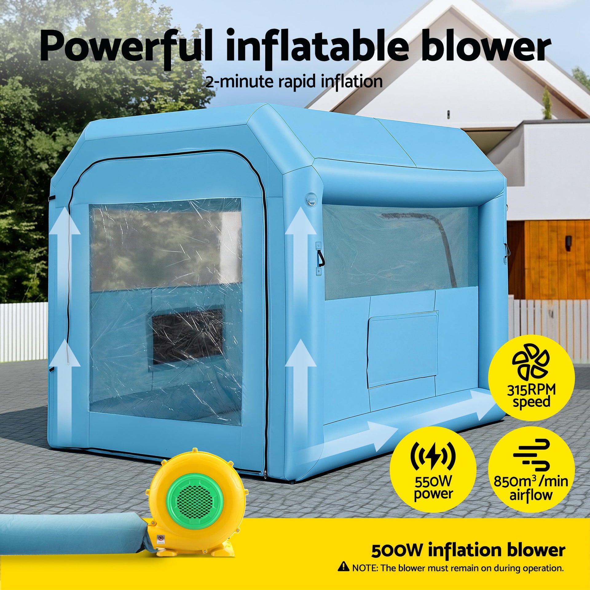 Giantz Inflatable Paint Booth 2.5X2.5X3M Inflatable Spray Booth with 550W Powerful Blower and Air Filter System, Round Roof with Light Hook, for Painting Bicycle, Motorcycle, Furniture Refinishing DIY Awezingly
