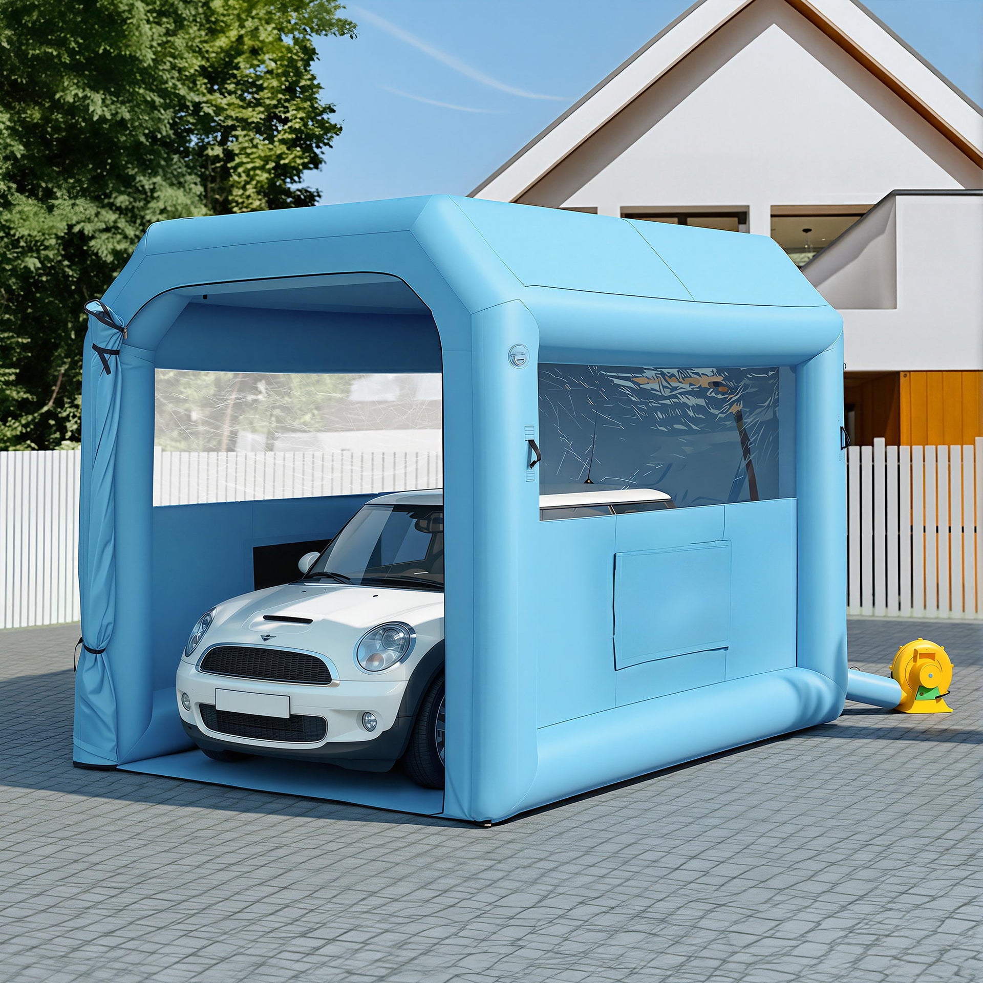 Giantz Inflatable Paint Booth 2.5X2.5X3M Inflatable Spray Booth with 550W Powerful Blower and Air Filter System, Round Roof with Light Hook, for Painting Bicycle, Motorcycle, Furniture Refinishing DIY Awezingly