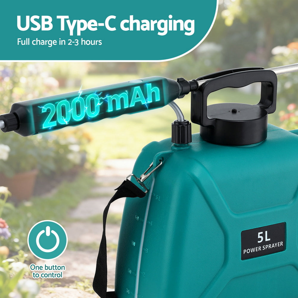 Giantz Weed Sprayer Garden Sprayer USB Charging Electric Shoulder Sprayer 5L Giantz