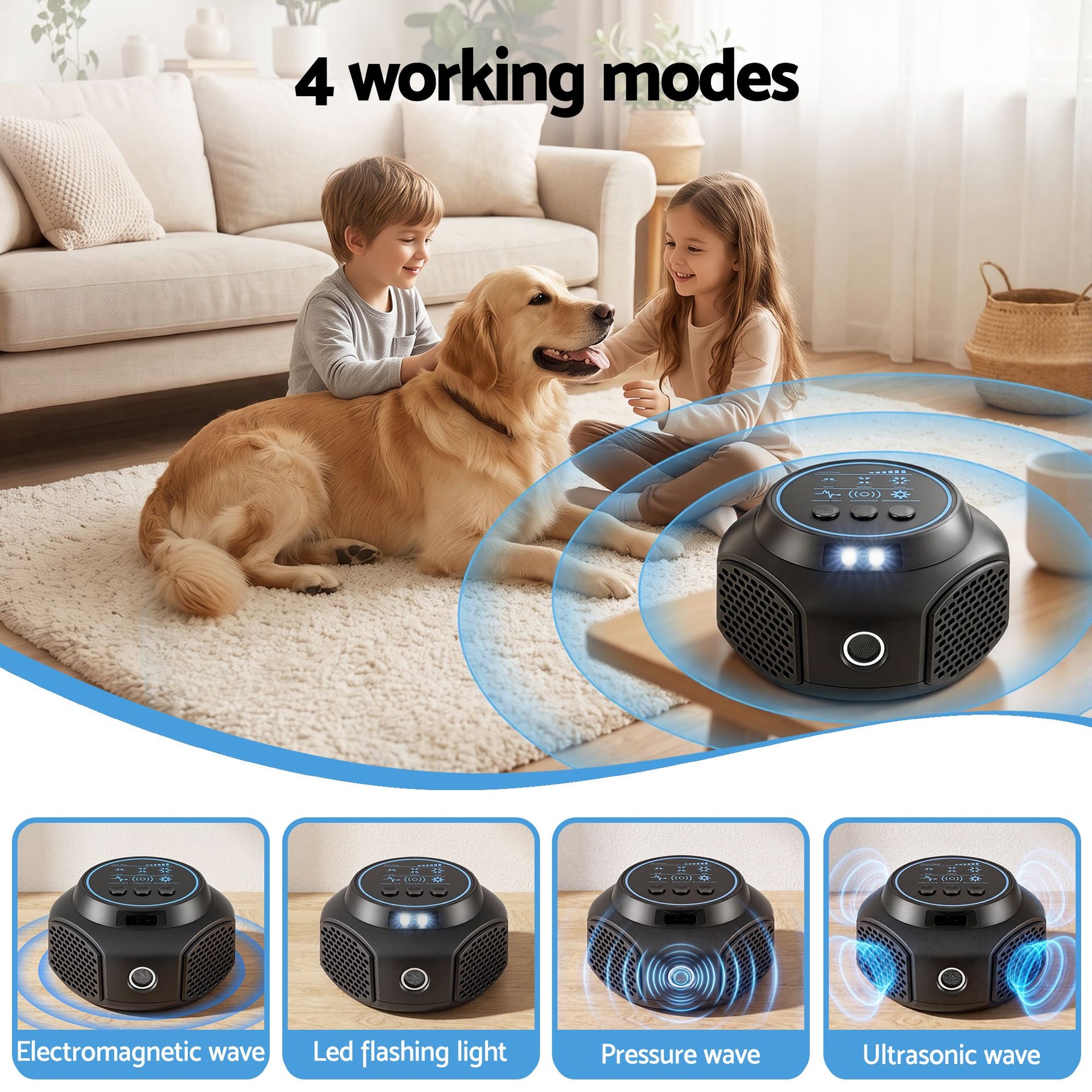 Gardeon Ultrasonic Rat Repeller 360 Degree 4 Modes Pest Repeller Black Devanti