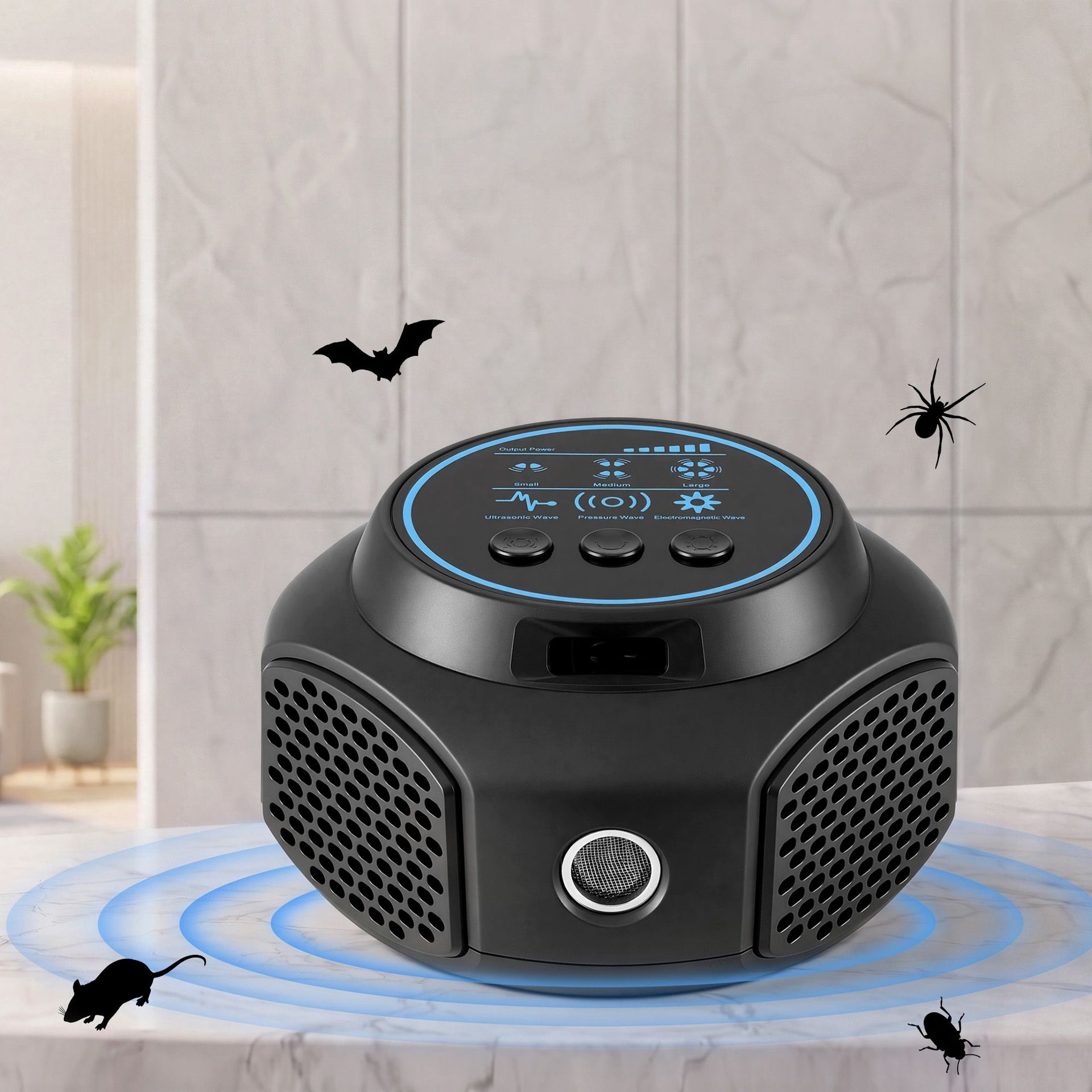 Gardeon Ultrasonic Rat Repeller 360 Degree 4 Modes Pest Repeller Black Devanti