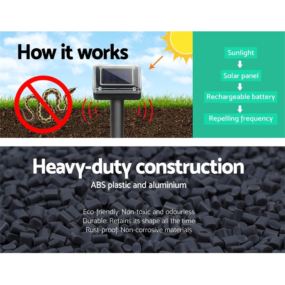 Gardeon Solar Snake Repeller 8X Multi Pulse Ultrasonic Powered Pest Repellent Gardeon