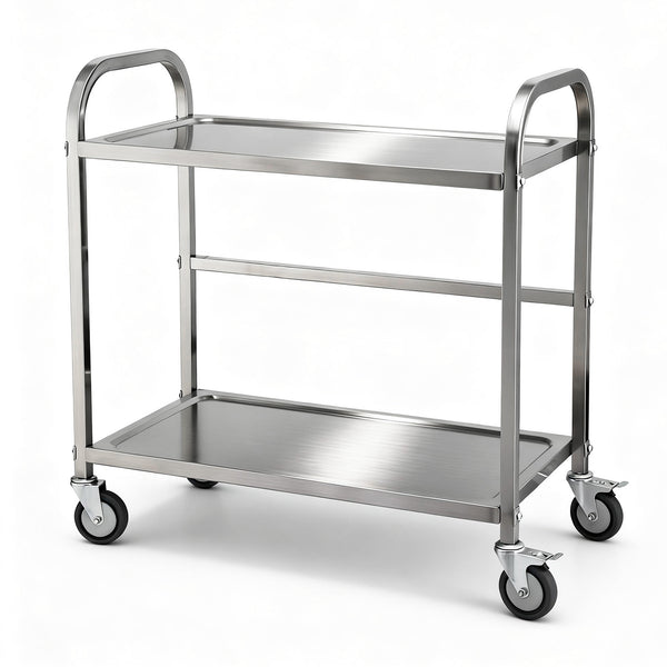 Cefito 2-Tier Stainless Steel Kitchen Trolley with Wheels 84x56x98cm Awezingly