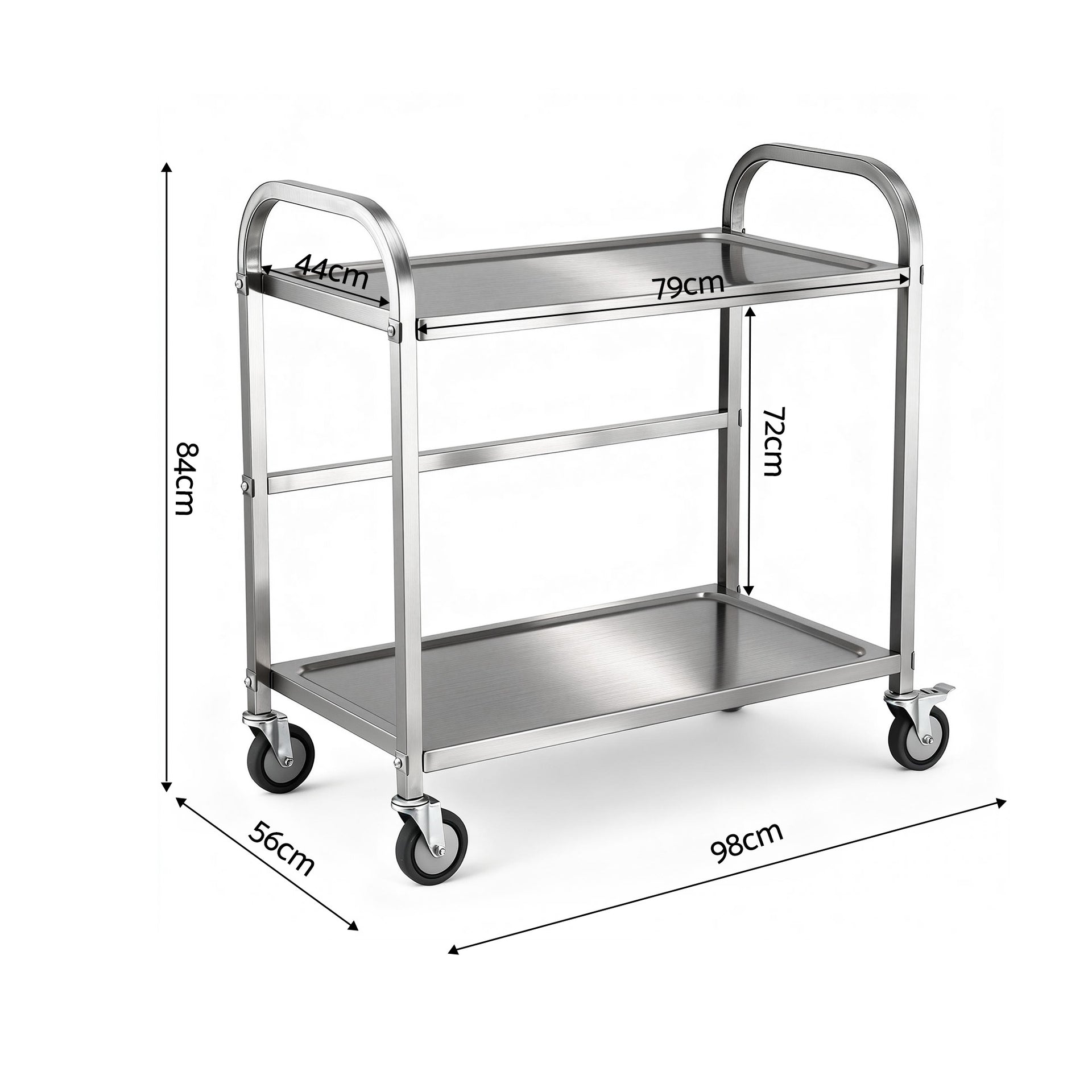 Cefito 2-Tier Stainless Steel Kitchen Trolley with Wheels 84x56x98cm Awezingly