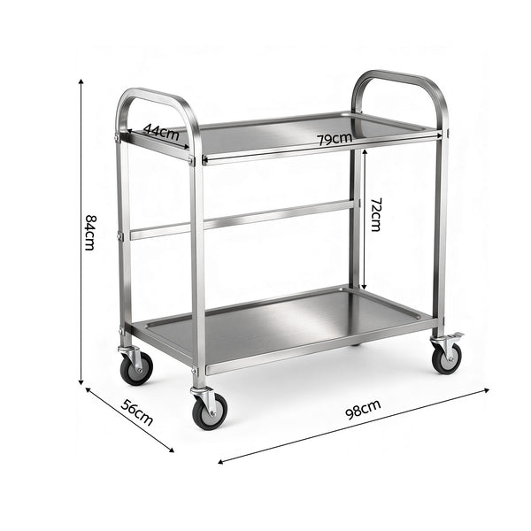 Cefito 2-Tier Stainless Steel Kitchen Trolley with Wheels 84x56x98cm Awezingly