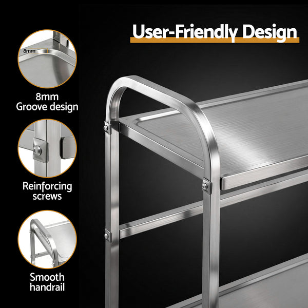 Cefito 2-Tier Stainless Steel Kitchen Trolley with Wheels 84x56x98cm Awezingly