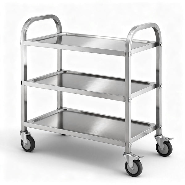 Cefito 3-Tier Stainless Steel Kitchen Trolley with Wheels 89X50X83cm Awezingly