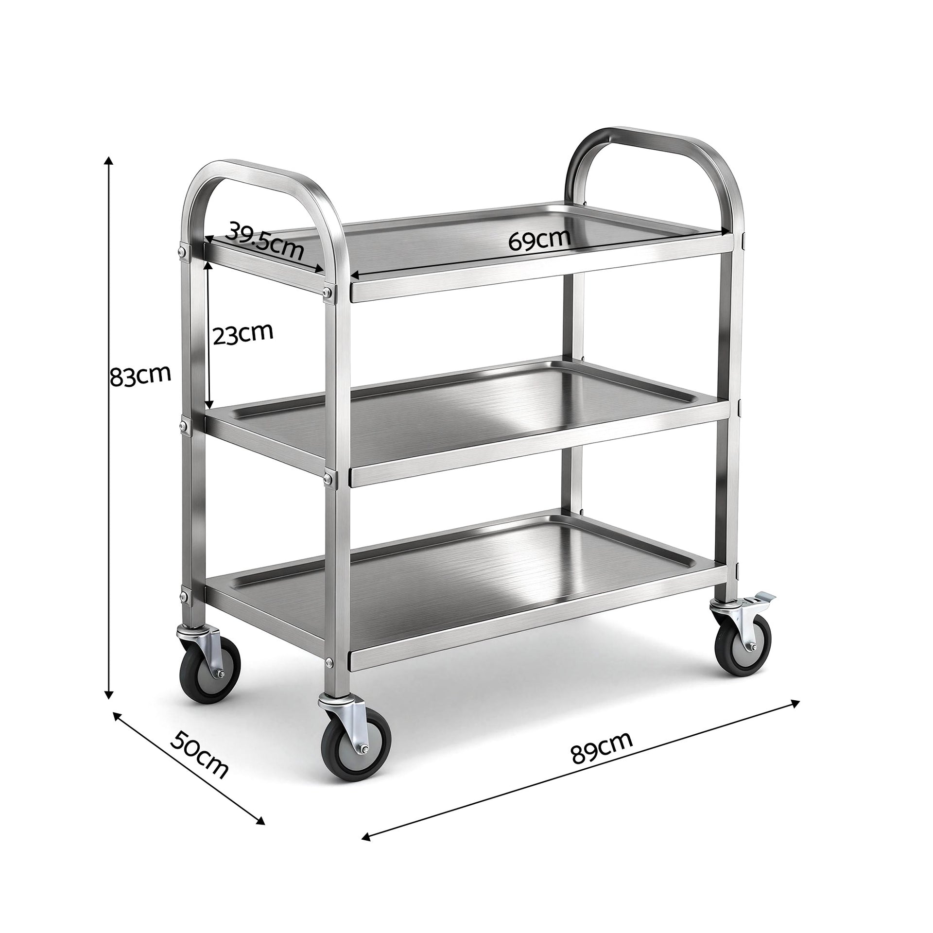 Cefito 3-Tier Stainless Steel Kitchen Trolley with Wheels 89X50X83cm Awezingly