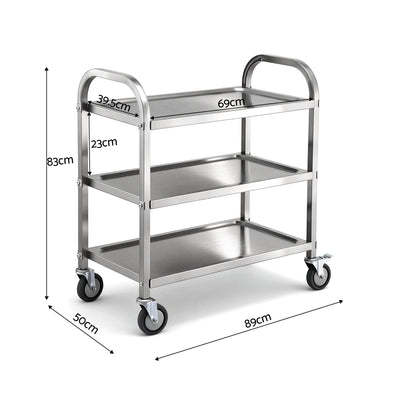 Cefito 3-Tier Stainless Steel Kitchen Trolley with Wheels 89X50X83cm