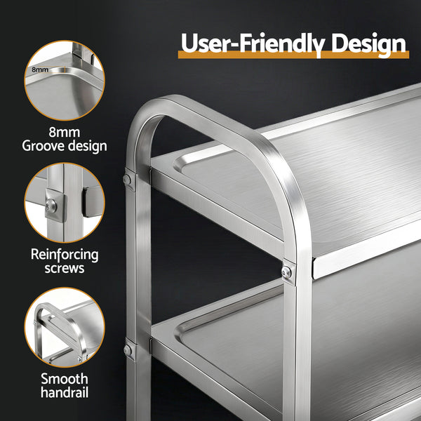 Cefito 3-Tier Stainless Steel Kitchen Trolley with Wheels 89X50X83cm Awezingly