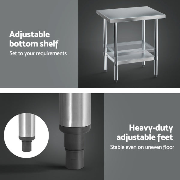 Cefito Stainless Steel Kitchen Bench Work Table 610 x760MM 430 Awezingly