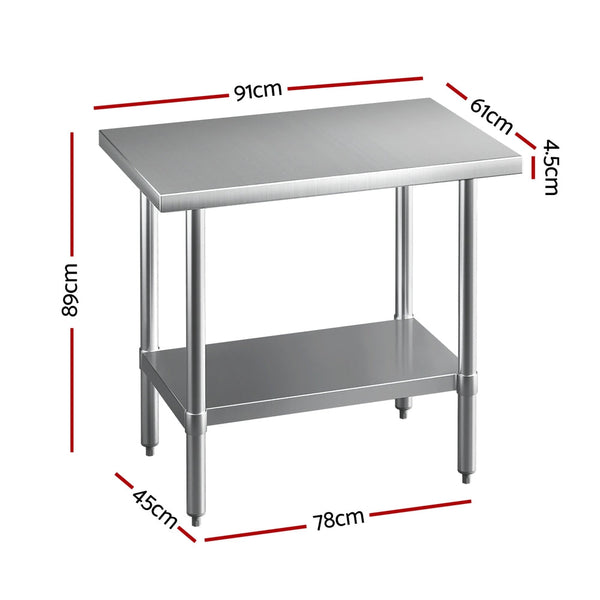 Cefito Stainless Steel Kitchen Benches Work Bench 910x610mm 430 Cefito