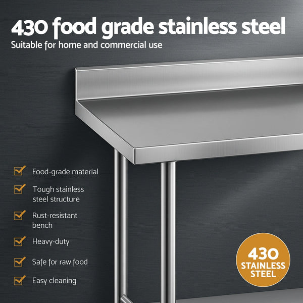 Cefito Stainless Steel  Kitchen  Bench w/ Splashback 1500x600MM 430 Awezingly