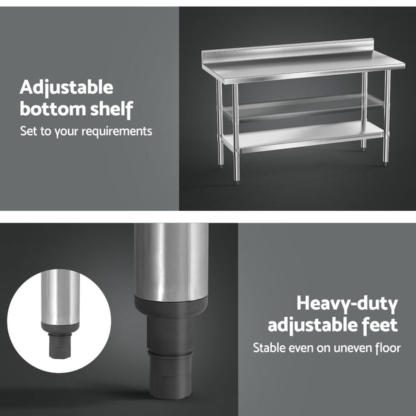 Cefito Stainless Steel  Kitchen  Bench w/ Splashback 1500x600MM 430 Awezingly