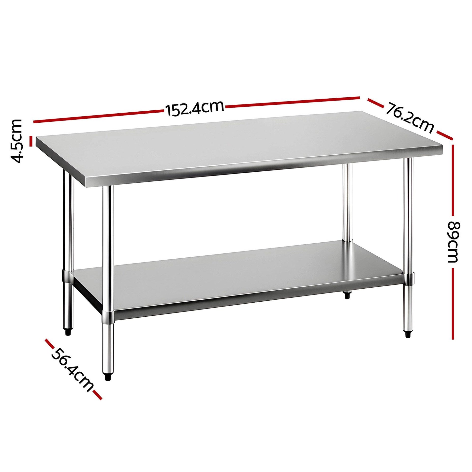 Cefito 1524x762mm Stainless Steel Kitchen Bench 430 Cefito