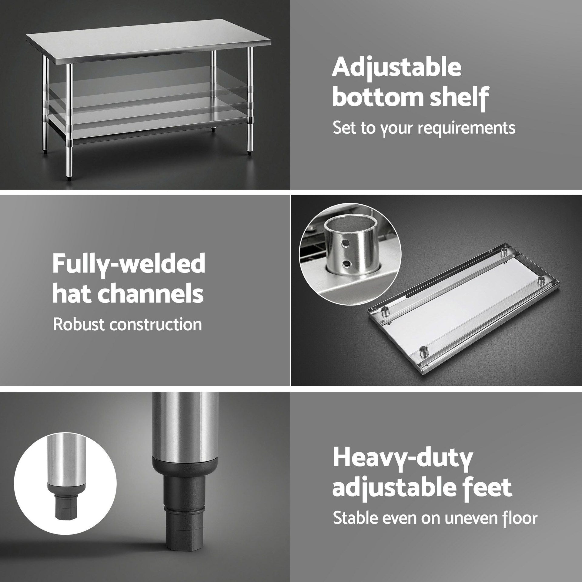 Cefito 1524x762mm Stainless Steel Kitchen Bench 430 Cefito