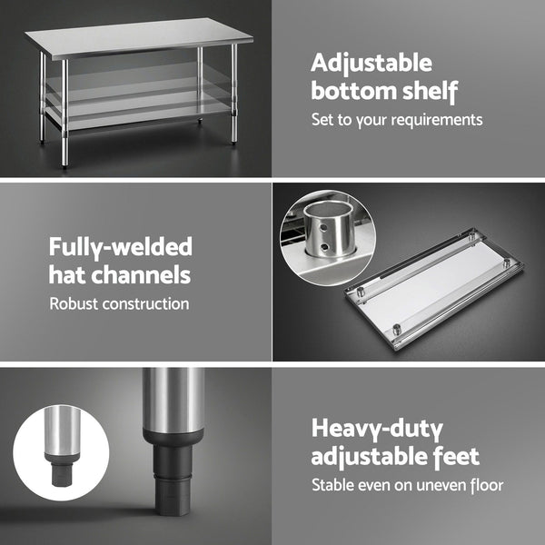Cefito 1524x762mm Stainless Steel Kitchen Bench 430 Cefito