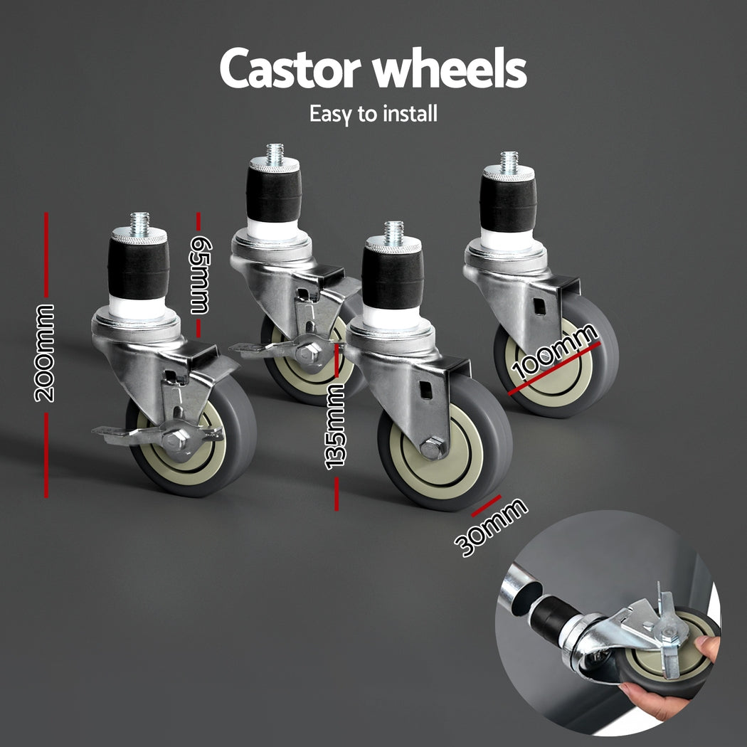 Cefito Stainless Steel Kitchen Benches Work Bench Wheels 61X46CM 430 Cefito