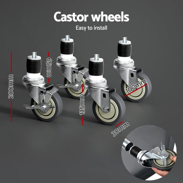 Cefito Stainless Steel Kitchen Benches Work Bench Wheels 61X46CM 430 Cefito