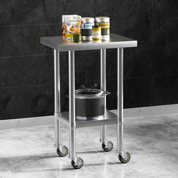 Cefito Stainless Steel Kitchen Benches Work Bench Wheels 61X46CM 430 Cefito