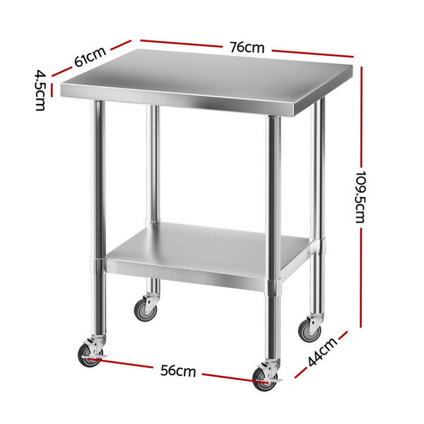 Cefito Stainless Steel Kitchen Bench w/ Splashback 760x610MM 430 Awezingly