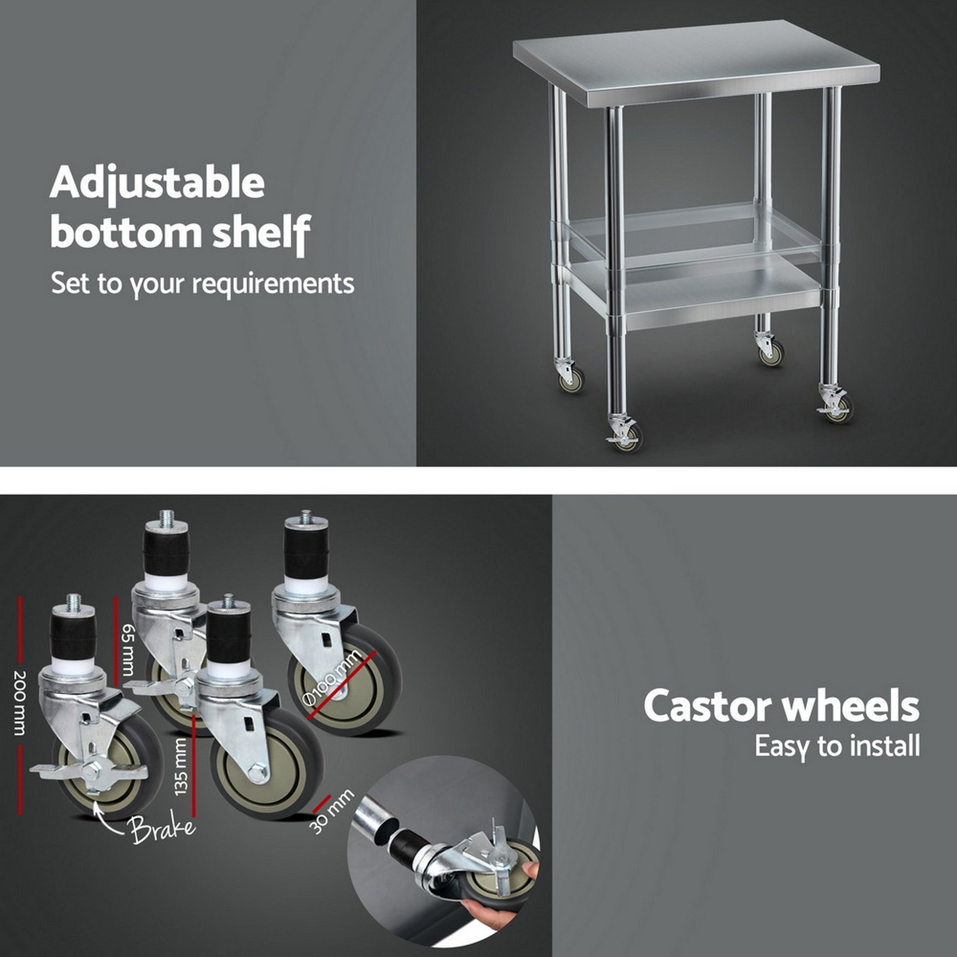 Cefito Stainless Steel Kitchen Bench w/ Splashback 760x610MM 430 Awezingly