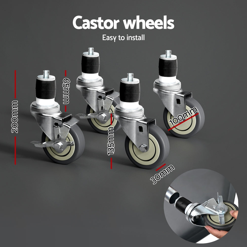 Cefito Stainless Steel Kitchen Benches Work Bench Wheels 91X61CM 430 Cefito